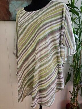 Susan Graver A350160 Green Striped Poncho Lightweight Top With Tank XL